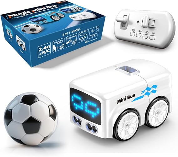 Magic Mini Bus, Smart Sensor Car That Follows Drawn Lines, Gesture & Remote Control Mini Vehicle with LED Expression Lights, Auto Avoidance Educational Toy for Kids 5–8