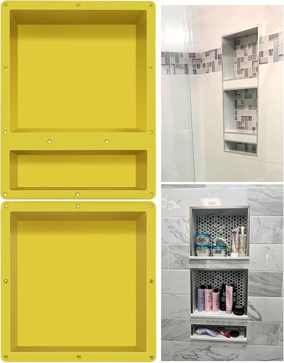 Uni-Green Shower Niche Insert Tile Ready, Tile Ready Shower Niche(Two Niches: One 16 inches Wide & The Other Niche 15.6 inches Wide)-Yellow
