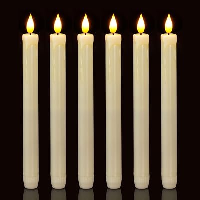 Homemory 6 Pack Flameless Taper Candles, No Remote, Realistic Flickering Battery Operated Candlesticks, Ivory LED Plastic Candle Safe for Weddings, Table Decor, Christmas, and Halloween