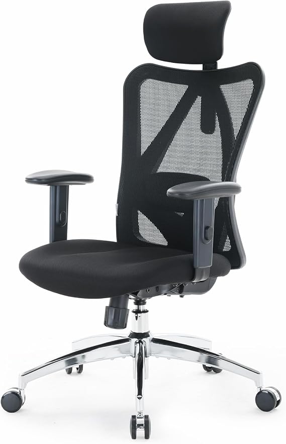 SIHOO M18 Ergonomic Office Chair, Adjustable Lumbar Support, 330 lb, Black | Adjustable Headrest, Breathable High-Back Mesh, Wide Cushion, 2D Armrests, Tilt Lock, All-Day Sitting Comfort for Home Office