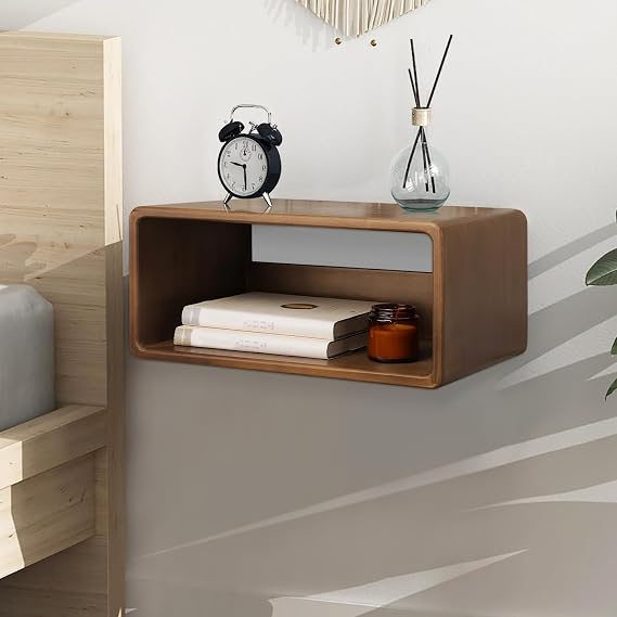 Floating Nightstand, Wall Mounted Bedside Shelf, Handmade Bedroom Furniture,Pine Wood Floating Bedside Table, Minimalist And Unique Style 43 x 19 x 25 CM Brown