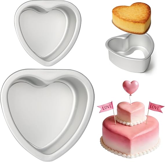 Heart Shaped Cake Pans 6 Inch and 8 Inch Set of 2 Aluminum Heart Cake Pans with Removable Bottoms for Baking Romantic Desserts