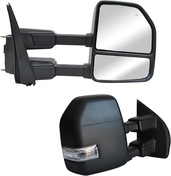 ReYee Towing Mirrors fit 2017-2020 Ford F250 F350 F450 F550 Super Duty | Power Heated LED Turn Signal Light Temperature Sensor Auxiliary Lamp Black Housing