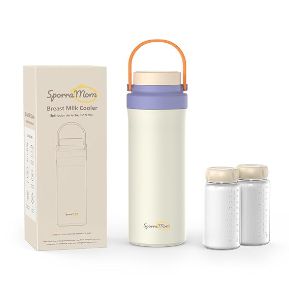 Breastmilk Cooler, Portable Breast Milk Cooler Bottle for Outdoor, 22oz Large Capacity Travel Breastmilk Chiller with 2 Pack Baby Bottles for Breastmilk Storage, Keep Cooling 24H Purple