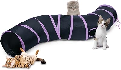 Sheldamy Cat Tunnel, S-2-Way Cat Tunnels for Indoor Cats, Collapsible Cat Play Tunnel, Interactive Toy Maze Cat House with 1 Play Ball for Cats, Puppy, Kitty, Kitten, Rabbit Pink & Black