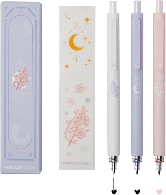 Kaco ROCKET Gel Pens Cute Stationery 3PCS 0.5mm 2 Black Ink & 1 Coral Ink