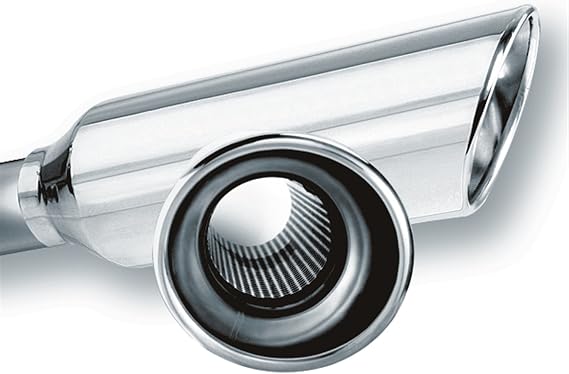 BORLA 20248 Universal Performance Exhaust Tip 2.25" Single Inlet / 4" Round Angle-Cut Single Outlet 12" Long Resonated Lined Polished T-304 Stainless Steel Weld On Design