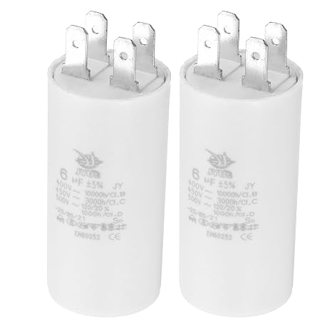 PATIKIL CBB60 6uf Running Capacitor,2Pcs AC 450V 4 Pins 50/60Hz Double Insert Cylinder Bottom for Air conditioning,Water Pump,Fan Motor Star 62 x 30mm