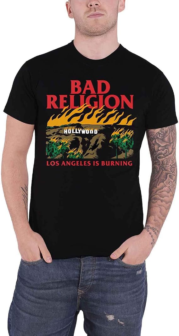 Bad Religion T Shirt Burning Black Band Logo Official Mens Black XXL
