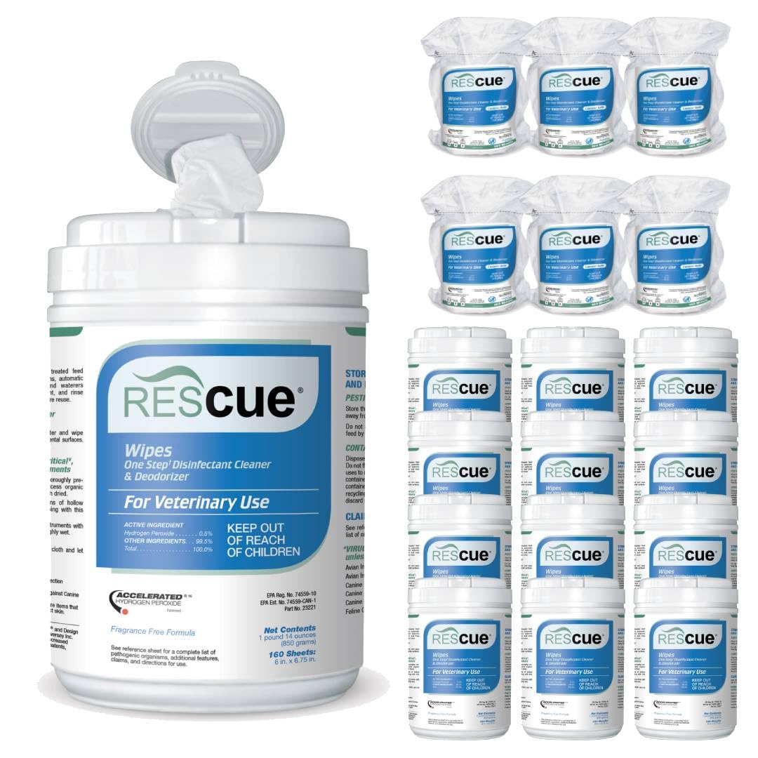 REScue Canister Wipes & Canister Wipes 12 Pack & Canister Refill 6 Pack – Disinfectant Cleaner for Vet Use, Designed to Clean Kennels, Litter Boxes & More