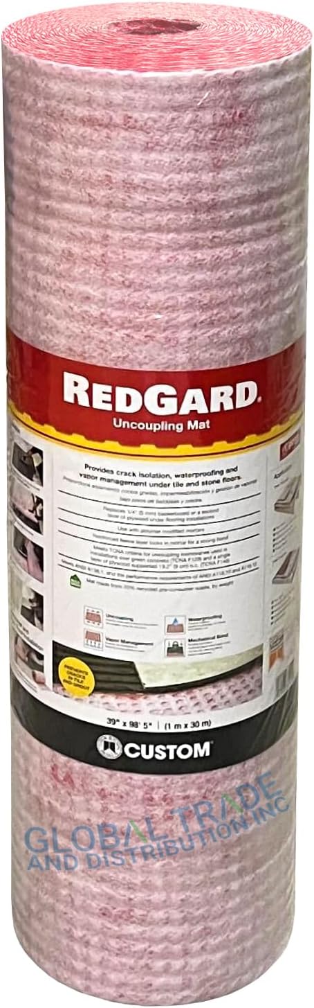 Custom Building Products RedGard Uncoupling Waterproofing Membrane 323 Sq Ft Roll for Ceramic and Stone Tile, Anti-Fracture, Crack-Isolation Mat, 1/8 Inch Thick Underlayment | 1/8" Thick Anti-Fracture Crack-Isolation Mat -for Ceramic Tile & Stone Tile - Flooring Underlayment Roll
