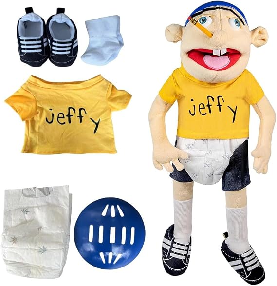 60 CM Jeffy Puppet Plush Toy Doll, Jeffy Hand Puppet with Working Mouth, Mischievous Funny Puppets Toy, Soft Hand Puppet for Kids Play House Birthday Christmas Halloween Party Gift (Yellow-B)