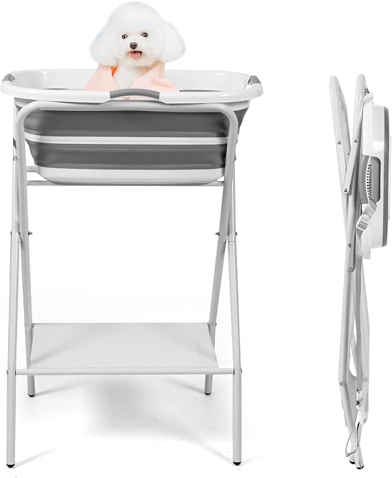 FOLTUSYMY Dog Bathtub, 2-in-1 Foldable Portable Dog Bathing Station for Bathing Showering and Grooming, Dog Bathing Station with Drainhole for Small Dogs, Cats and Other Pets, Indoor and Outdoor