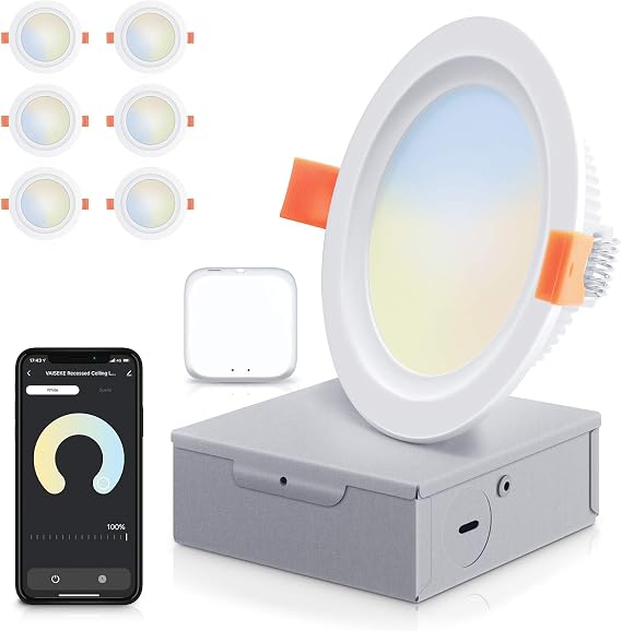 Smart LED Recessed Lighting, 4 Inch Dimmable Can Lights, 10W 800LM WiFi Recessed Light Fixtures with J-Box Compatible with Alexa/Google/Siri