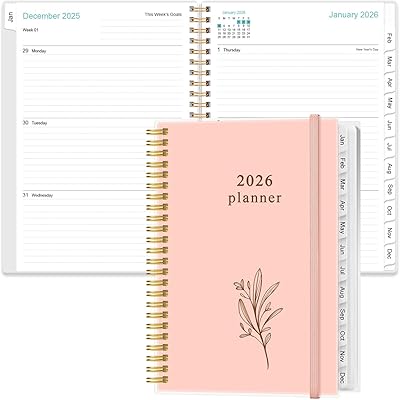 2026 Planner - Planner 2026 from January 2026 to December 2026, Weekly & Monthly Planners Spiral Bound with 12 Monthly Tabs, Inner Pocket, 6.4 x 8.5, Pink