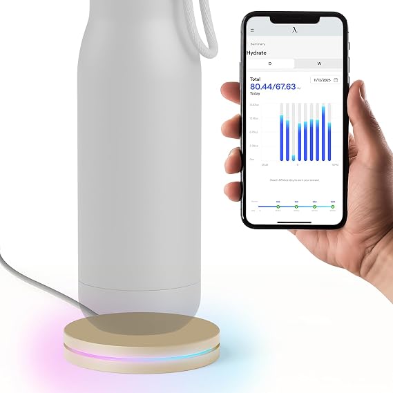 AUTONOMOUS Hydrate AI Smart Hydration Reminder Base, AI Water Intake Tracking, Custom Light/Vibration/Buzzer Alerts - App Pregnancy Hydration Gift USB-C Powered (Beige)