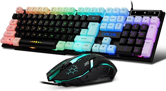 CHONCHOW Gaming Keyboard and Mouse Combo, USB Wired Rainbow Backlit