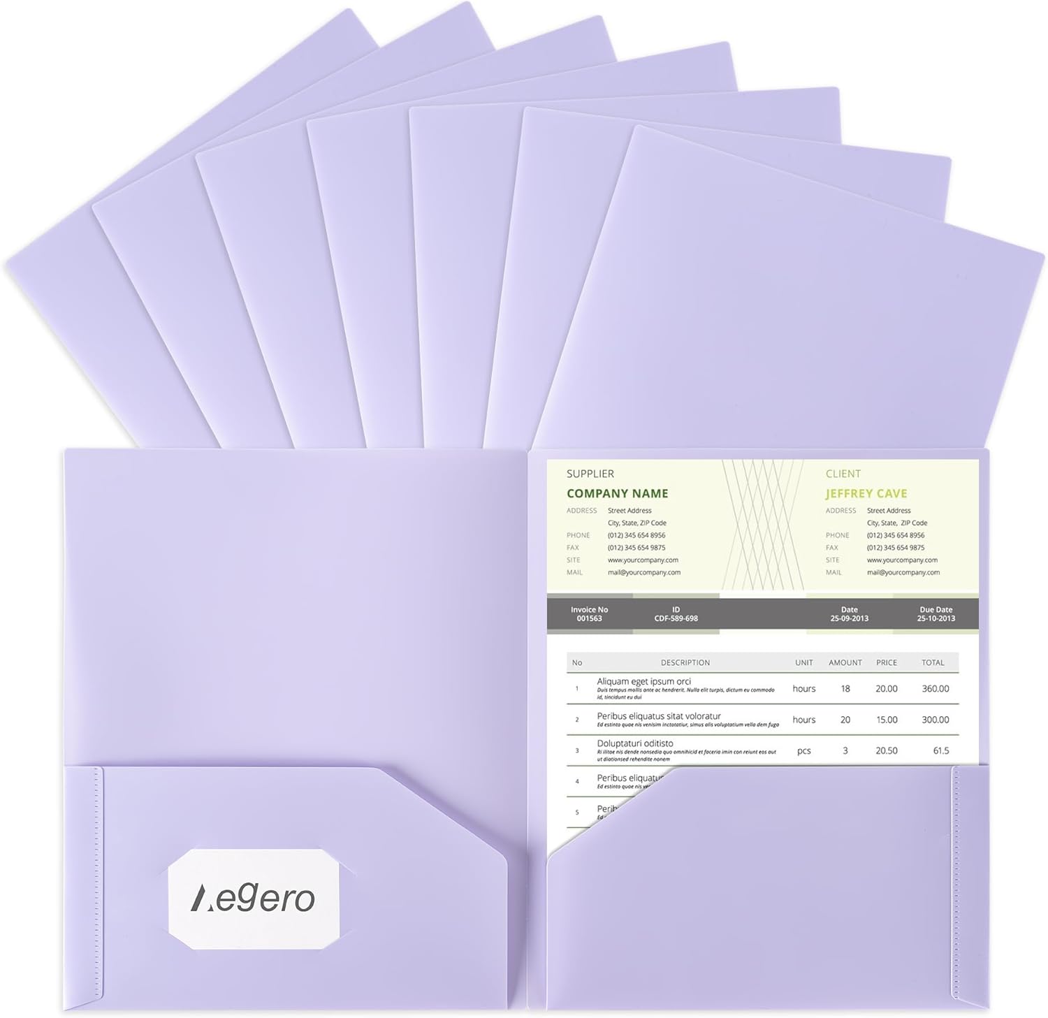 Plastic Folders with Pockets 7 Pack, Lavender Violet, Durable Heavy Duty File Folders with Business Card Slot, 2-Pocket Folder for Schoolwork & Office,Letter Size