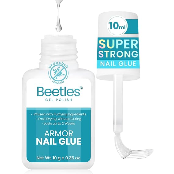 Beetles 10ml Super Strong Nail Glue, 10s Fast-Drying Brush On Glue | Nail Glue for Press on Nails, Acrylic Nail Tips, Upgraded Formula Long Lasting, No UV Needed for Beginners DIY Home