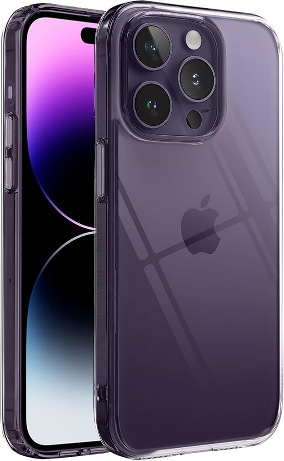 Minesk iPhone 14 PRO ile Uyumlu Crystal Clear (Ultra Şeffaf Silikon) Kılıf Arkası Sert Polikarbonat Kenarları Yumuşak TPU Darbe Emici iç Hava Yastığı Destekli Kapak (14 Pro)