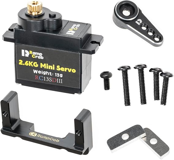 RampCrab RC Steering Servo with Mount Bracket and Servo Horn for FMS FCX24, RC Car Parts, Upgrade Parts for RC Crawler 1/24 Scale FCX24 Power Wagon Butcher & Max Smasher Big Foot, K5 (Black)