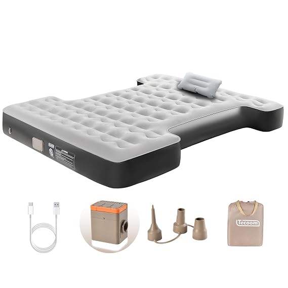 Tecoom Upgrade Wireless Truck Bed Air Mattress for 5.5-5.8ft Short Truck, Full Size Pickup Inflatable Mattress, Cordless Rechargeable Pump and Pillow, Blow up for Outdoor Camping