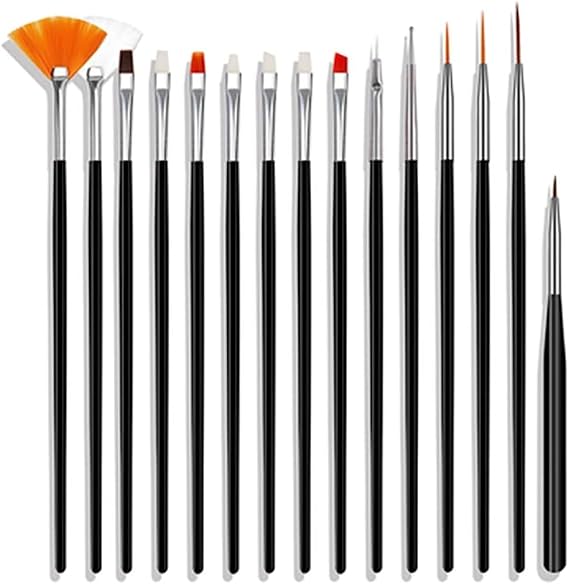 Profesyonel Nail Art Fırça Seti, 15 Parça Tasarım Çizim Süsleme Fırçaları, Tırnak Sanatı için Detaylı Çalışma Fırçaları