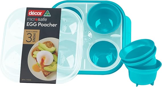 Décor Microsafe Microwave Steam Egg Poacher. Cooks 1-4 Eggs at Once in Under 3 Minutes. BPA Free y Dishwasher and Freezer Safe. with Safety Hold