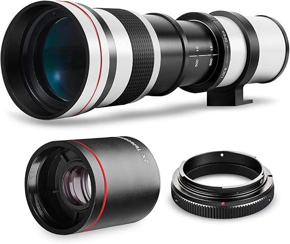 High-Power 420-1600mm f/8.3 HD Manual Telephoto Lens for Nikon D500, D600, D610, D700, D750, D800, D800e, D810, D810a, D850, D3400, D5000, D5100, D5200, D5300, D5500, D5600, D7100, D7200, D7500 White