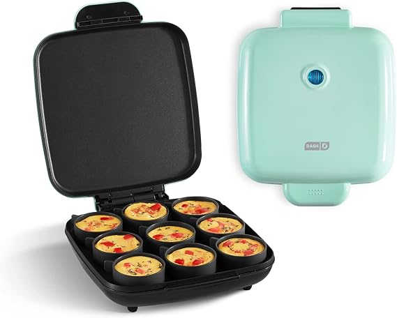 Dash Family Size Egg Bite Maker - Electric Egg Bite Maker with Non-Stick Silicone Cups - Space-Saving Design & Quick Cleanup - Make Sandwiches, Healthy Snacks & Desserts - 9 Servings, Aqua