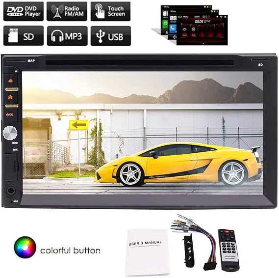 Dash Car Head Unit with Double Dinker DVD Player Support USB/SD Interface Audio Bluetooth 6.2 Inch Capacitive Touch Screen 2 DIN Car Stereo System FM/AM Radio Tuner UI PF 3 Types with Remote Control
