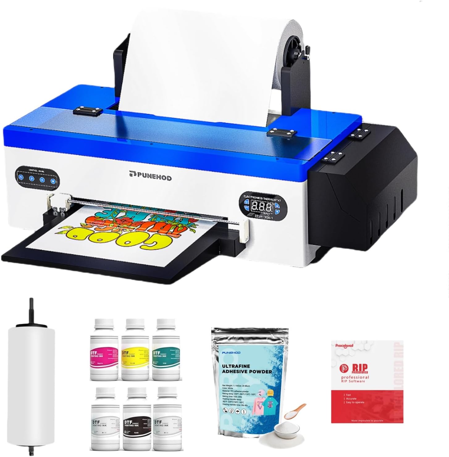PUNEHOD A3 L1800 DTF Printer with Roll Feeder, DTF Transfer Printing Machine for DIY Print Dark and Light Fabrics Direct to Film Printer Oven not Included