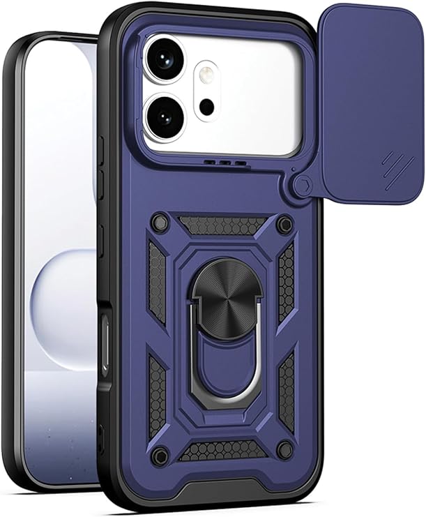 Honor 600 Pro 5G Uyumlu Kılıf Magnetik Standlı Sürgülü Kamera Korumalı Çift Katmanlı Kapak (Lacivert)