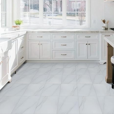 Peel and Stick Floor Tile Marble Vinyl Flooring Floor Tiles Peel and Stick Waterproof 12 in X 12 in Self Adhesive Flooring for Kitchen Bathroom Bedroom 10 Pcs