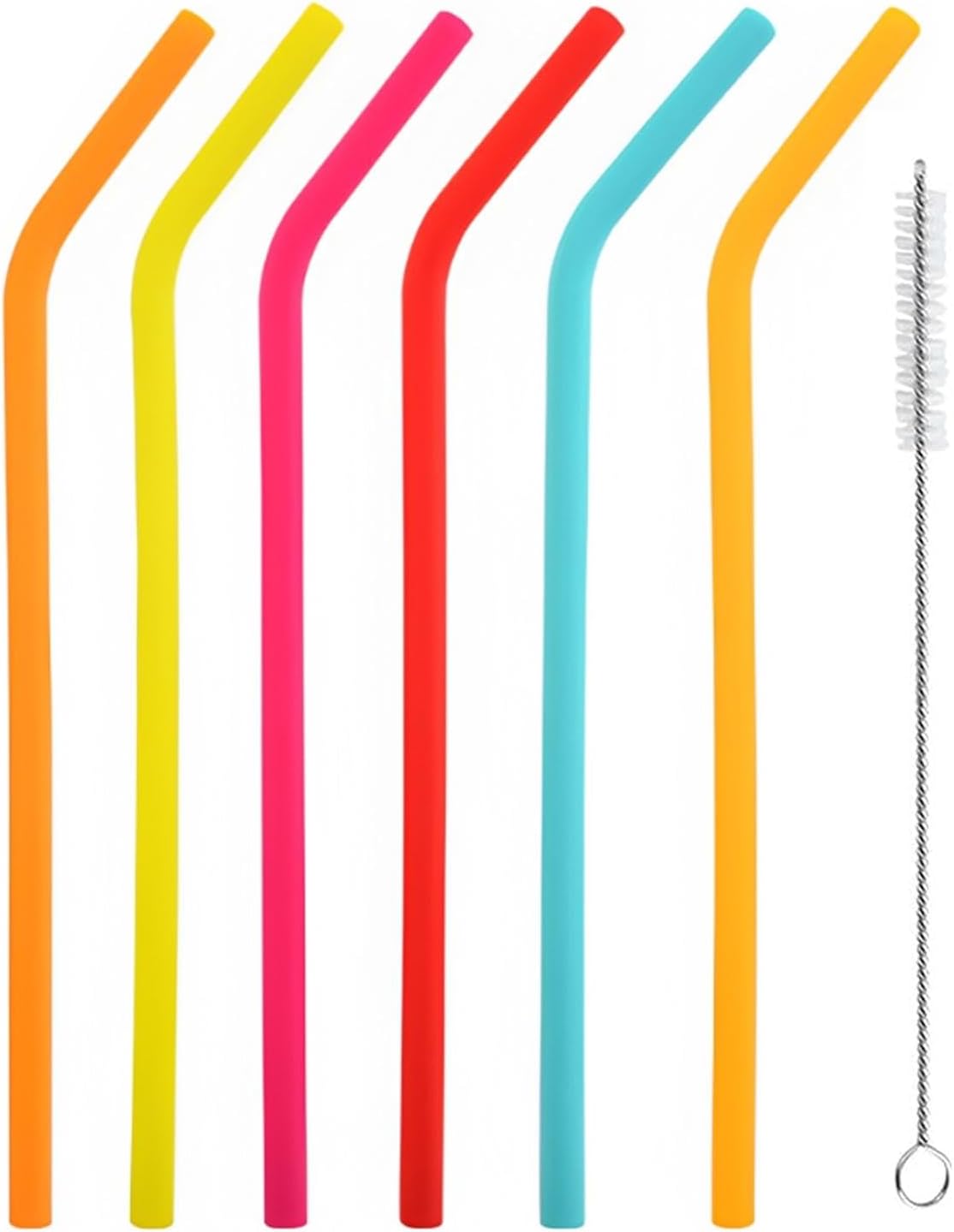 6 Pack Silicone Reusable Straws, Colorful Bend Drinking Straws, Colourful Drinking Straw with Cleaning Brush, Soft Replacement Straw Smoothie S-traws for Cocktail, Juice, Milkshake