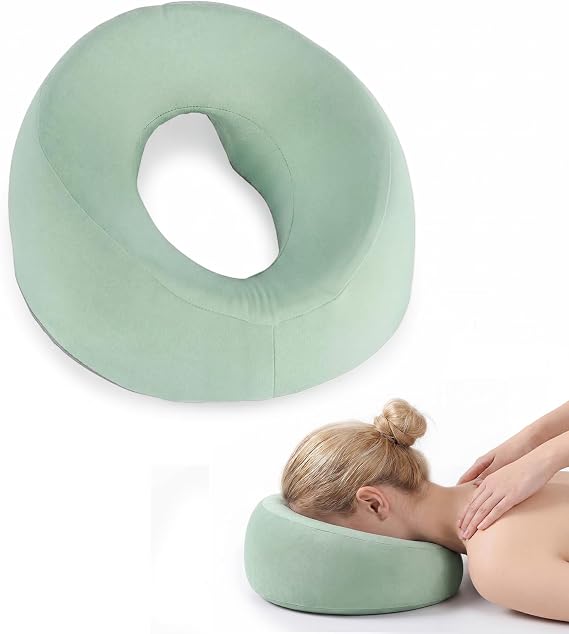 Massage Face Pillow, Massage Pillow for Bed with Breathing Hole -Massage Bed Headrest Face Down Ergonomic Headrest for Spa, Salon, Home & Office Use (Green, Removable Cover)