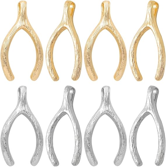 Beebeecraft 20Pcs 2 Colors Wish Bone Lucky Charms 18K Gold & Platinum Plated Wishbone Charms for DIY Jewelry Necklace Bracelet Earring Making Findings