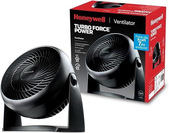HONEYWELL TurboForce Turbo Vantilatör HT900E, Sessiz Soğutma, 90 Dereceye Kadar Ayarlanabilir Eğim Açısı, 3 Hız Ayarı, Duvara Montaj, Masa Vantilatörü - Siyah