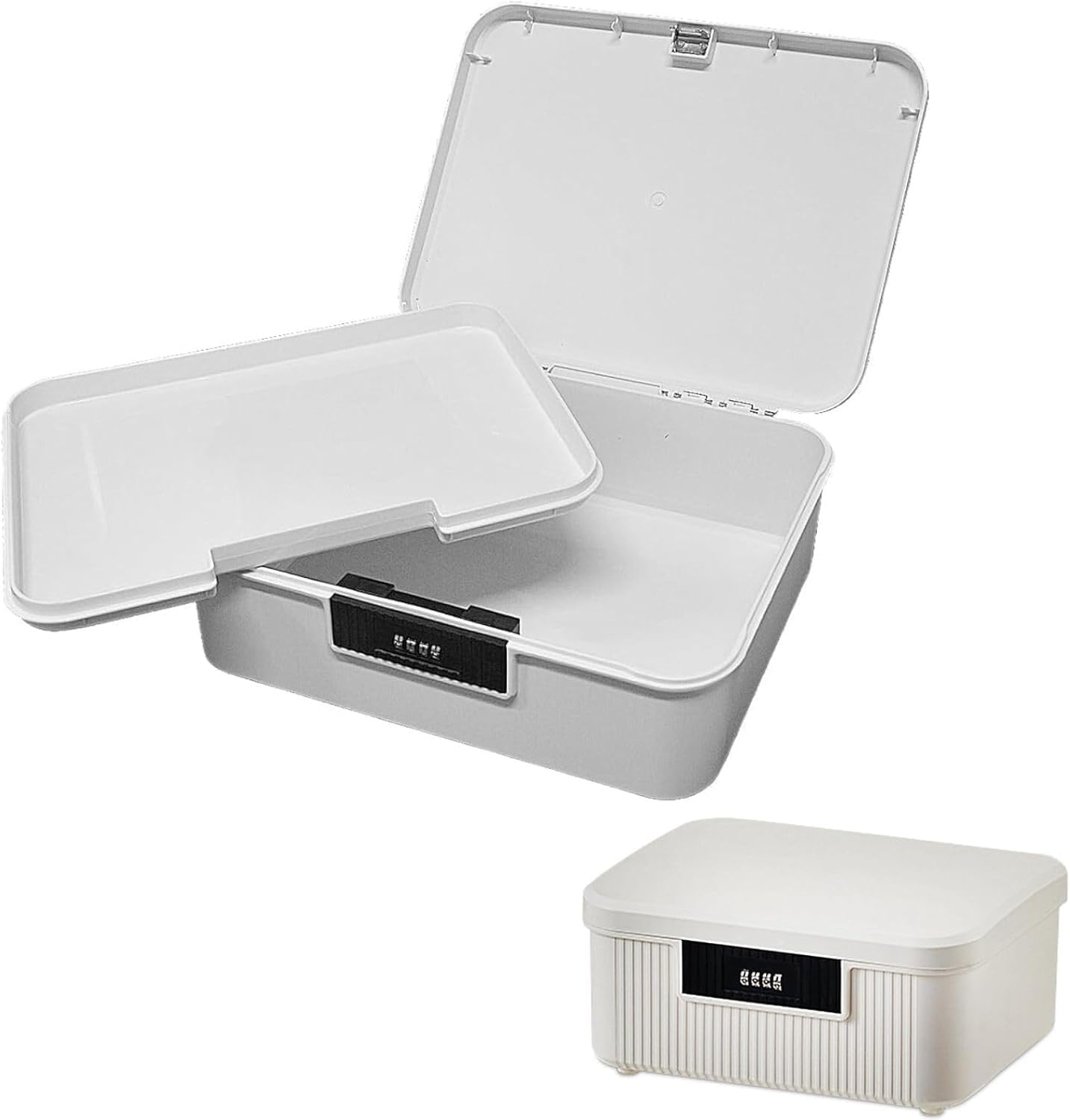 ABS Medicine Lock Box with Combination Code - Childproof Storage Organiser for Medicine, Snacks, Documents, Jewelry, Sewing, Portable, Durable & Easy Clean Design for Home, Offices (White)