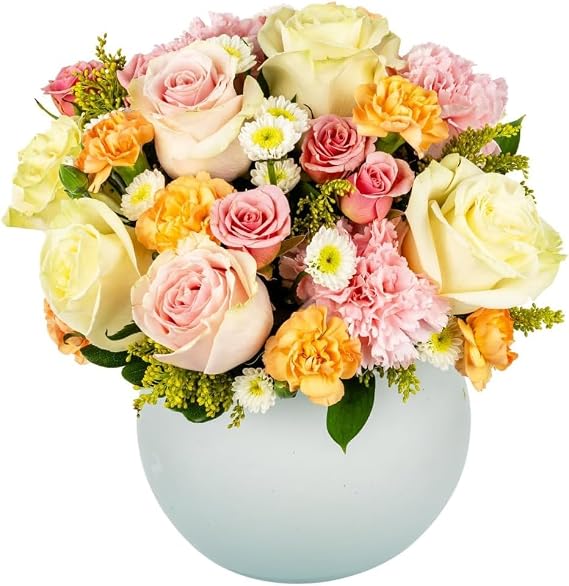 Champagne Dreams in Opal Vase | Peach, Cream Aquabloom | Arabella Bouquets | Fresh Flowers for Delivery, Gift for Birthday, Congratulations, Anniversary, Mother's Day