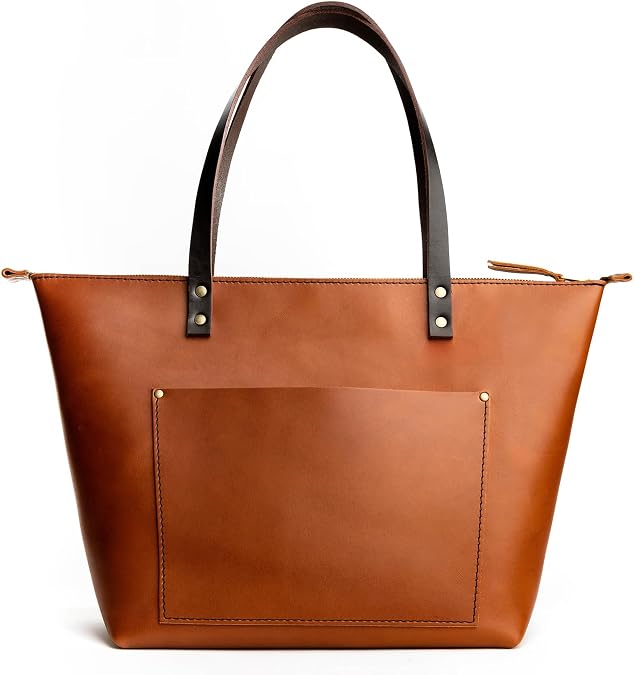 Portland Leather Goods Zipper Tote Bag Handmade, Durable & Unlined Interior & Exterior Pockets
