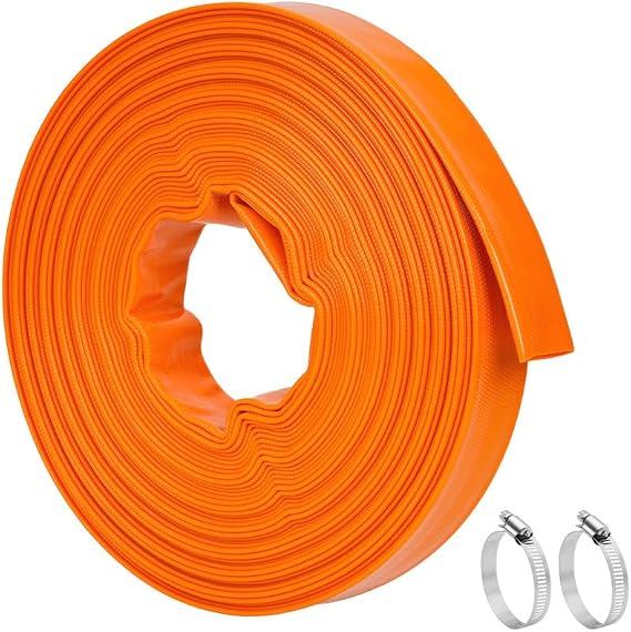Pool Backwash Hose 1.5" x 100 FT Heavy Duty Pool Drain PVC Flat Hose for Sump Pump Discharge, Inground Draining Pool Filter, Layflat, Burst Resistant with Clamp (Orange)
