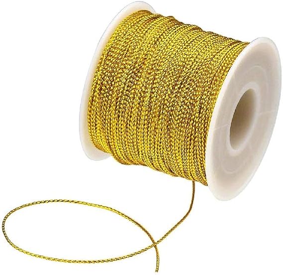 Gold Thread Metallic Tinsel String Cord 1mm Non Stretch Thread for Ornament Hanging Gift Wrapping Craft Making (Gold)