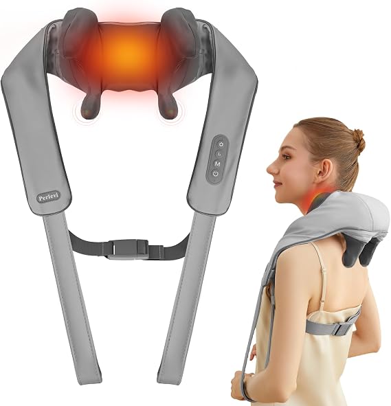 Cordless Shiatsu Neck and Shoulder Massager with Heat 6D Kneading Massage, Deep Tissue Pain Relief for Trapezius, Rechargeable, Brushless Motor