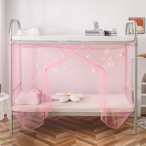 Mengersi Student Bed Canopy, Bunk Bed Nets Bed Canopy Fly Screen Square Bed Curtains Mosquito NetsFor Teens Indoor Outdoor (Full/Queen, Pink)