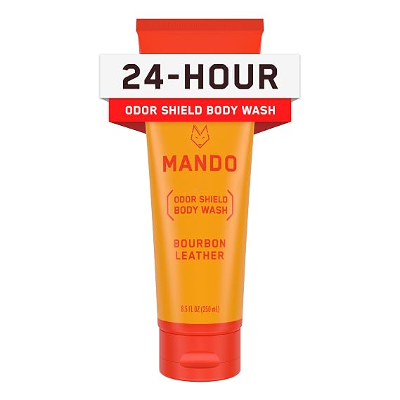 Mando Body Wash - SLS and Paraben Free, Skin Safe - 8.5 oz - Bourbon | pH optimized & acidified. Cleanses & removes odor better than soap. Paraben Free, SLS Free, Skin Safe with 24 Hour Control