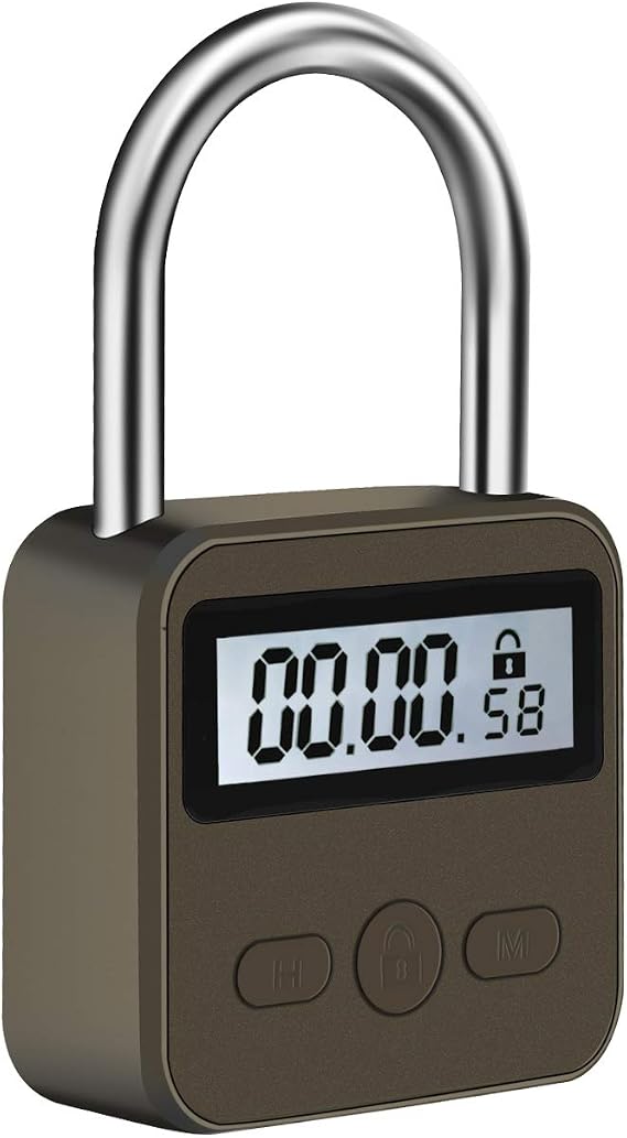 Metal Time Padlock - Multi-Function Timer Lock 99 Hours Max Timing with Electronic LCD Timed Display Micro USB Rechargeable Black