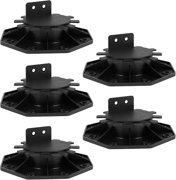 5Pack Decking Pedestal Riser Bearing Support Height Adjustable Deck Raising Support Base PP Black Flooring Joist Supports for Wood, WPC, and Aluminium, Support 600Kg(30-60mm)