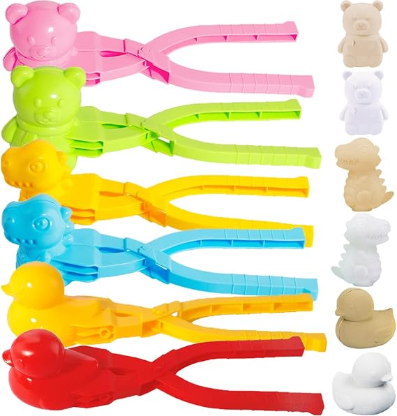 6 PCS/Set Snowball Maker Clips, Duck Bear Dinosaur Shaped Snow Ball Maker Clips Clamps Outdoor Winter Play Snow Toys Cartoon Sand Molds Clay Tools for Kids Snowball Fight Beach Player (#A)