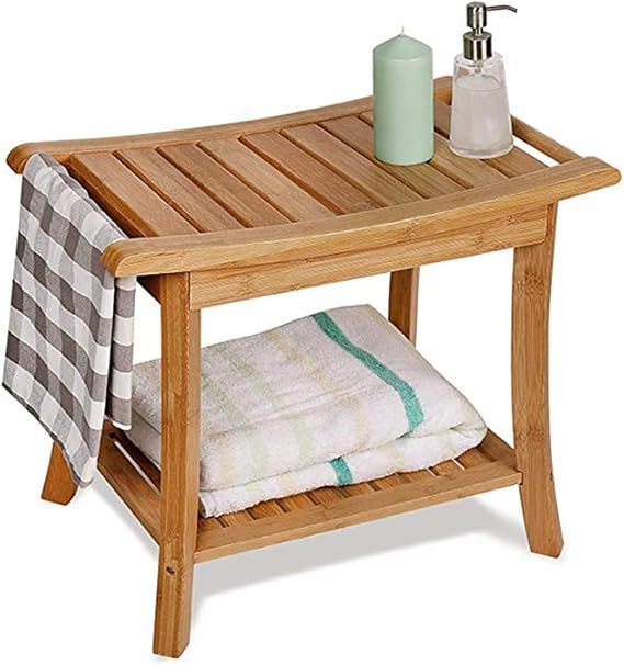 Bamboo Spa Bath Shower Stool,Shower Bench with Storage Shelf, Shower Bath Seats for Adults Seniors Women Elderly Tileable